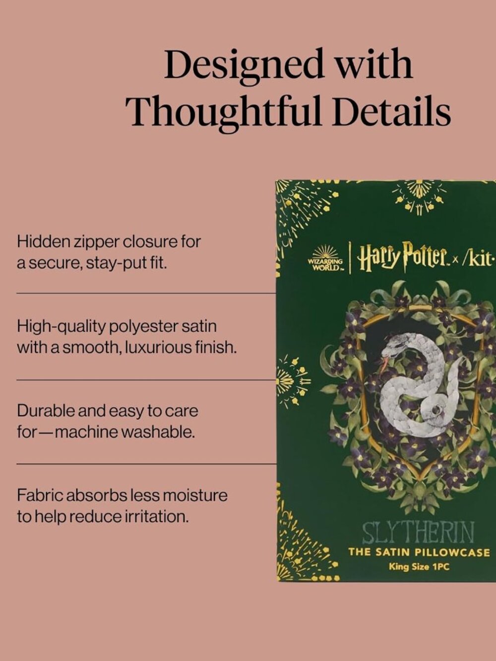 NIB Kitsch x Harry Potter King Size Satin Pillowcase with zipper